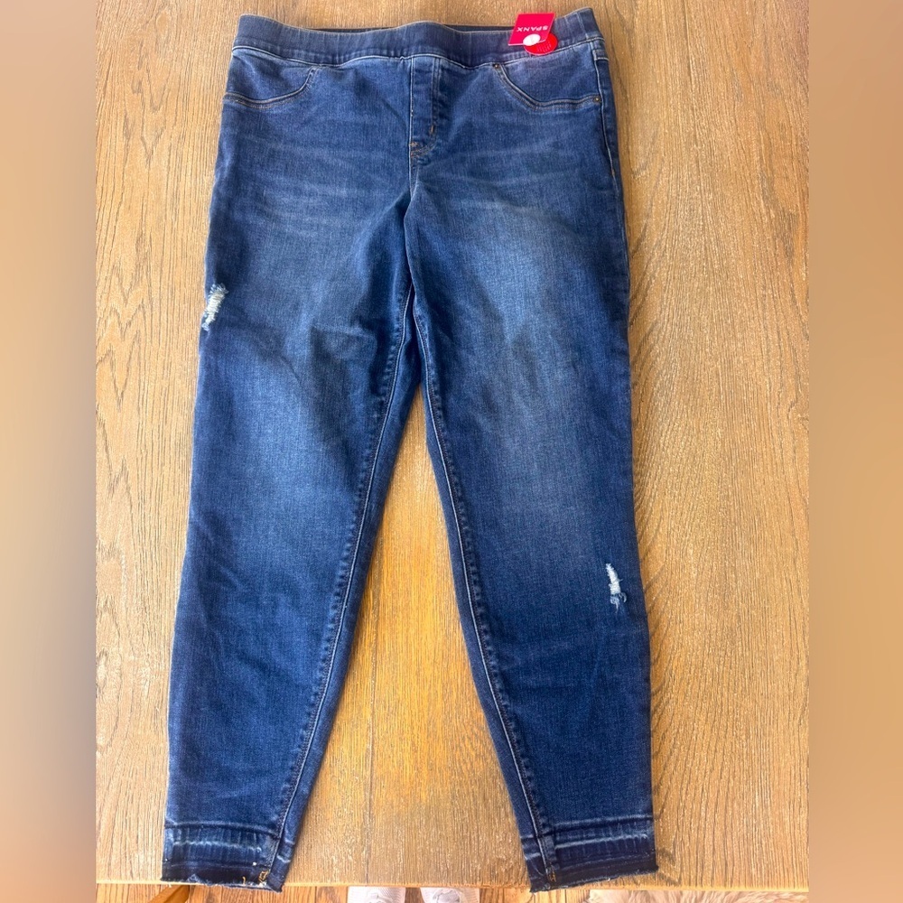Dark Blue Distressed Jeans. Spanx brand. Size xl. Brand new!
